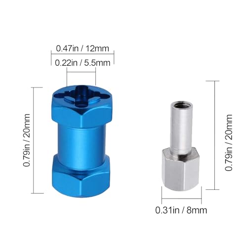 4-Pack HobbyPark 12mm Wheel Hex Drive Hubs Combiner Coupler Aluminum 20mm Offset Extension for 1/10 RC Crawler Car Parts (Blue) - color: Blue, size: 20mm Length