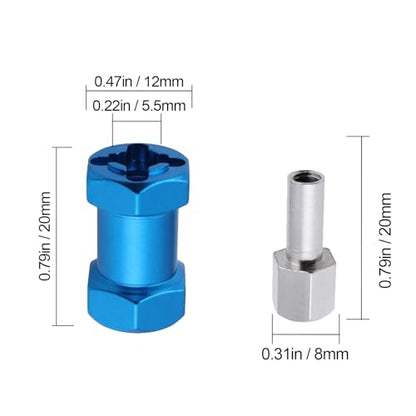 4-Pack HobbyPark 12mm Wheel Hex Drive Hubs Combiner Coupler Aluminum 20mm Offset Extension for 1/10 RC Crawler Car Parts (Blue) - color: Blue, size: 20mm Length