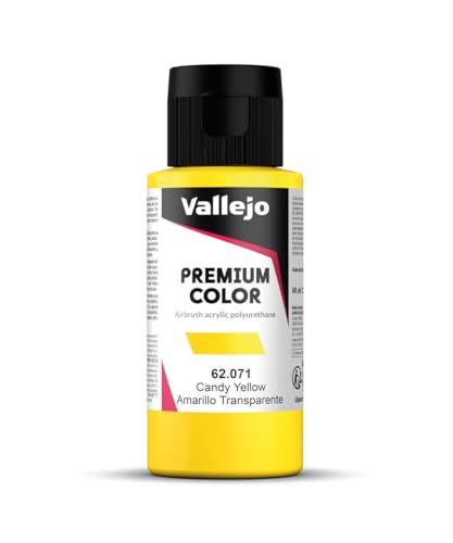 Vallejo - Premium Color RC Candy Yellow 2.02 Fl.Oz. (60 ml) for Airbrushing, Acrylic-Polyurethane Hybrid Resin of Great Resistance Paint for Model and Hobby Use - style: Candy Yellow