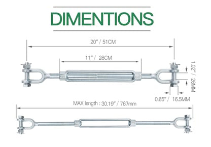 3/4" Jaw Jaw Turnbuckle Galvanized Jaw and Jaw Turnbuckle, Jaw Jaw Closed Body Marine Turnbuckle Jaw, 8000lbs Working Load Limit, Durable for Wire Rope Cable (3/4" x 9") - style: Jaw & Jaw-3/4 x 9