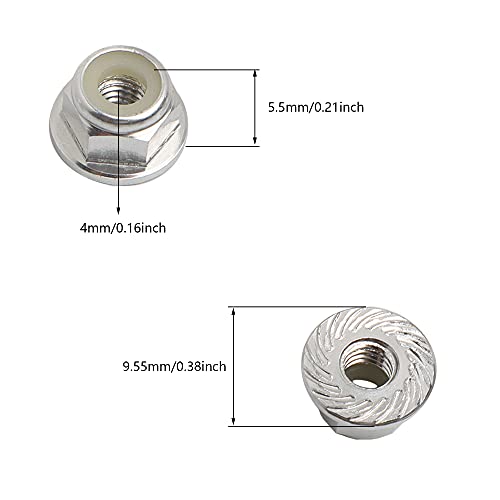 8PCS Flange M4 Lock Nuts Serrated Nylon Self-Tightening Aluminum M4 Wheel Hardware for Axial HPI TLR ECX Model RC Car Vehicles Upgraded Replacement Parts (Silver) - color: Silver