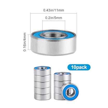 RC Ball Bearings RC Wheel Hub Bearings Double Rubber Sealed Compatible with Traxxas Slash Rustler Stampede 4x4 VXL 4-Tec 2.0 Replace Part 5116 (10-Pack) (5x11x4mm) - size: 5x11x4mm