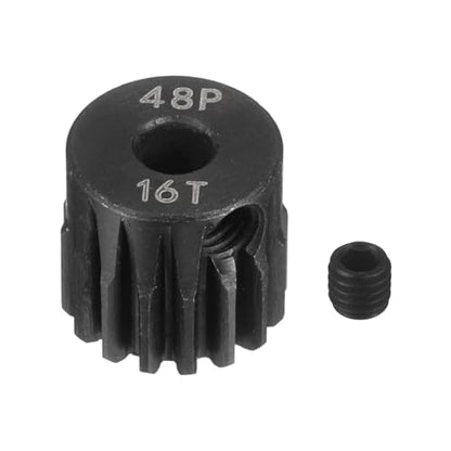 MECCANIXITY 48P Hardened Steel Pinion Gear, 16T 3.175mm Shaft Metal Motor Gear with Hex Key for RC Brushless Brush Motor Model Car Replace(Black) - size: 16T