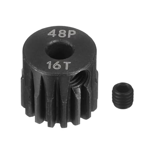 MECCANIXITY 48P Hardened Steel Pinion Gear, 16T 3.175mm Shaft Metal Motor Gear with Hex Key for RC Brushless Brush Motor Model Car Replace(Black) - size: 16T
