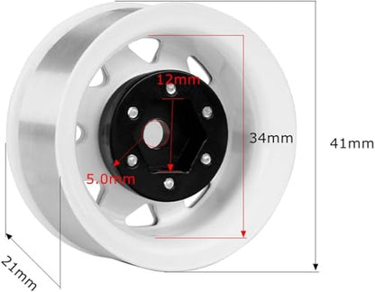 4PCS 1.55 inch Aluminum Metal Beadlock Wheels Rim Rubber Tires Set Replacement for 1/10 RC Crawler Car D90 TF2 Tamiya CC01 CC02 LC70 JIMNY Axial AX90069 Upgrade Parts (White) - color: White