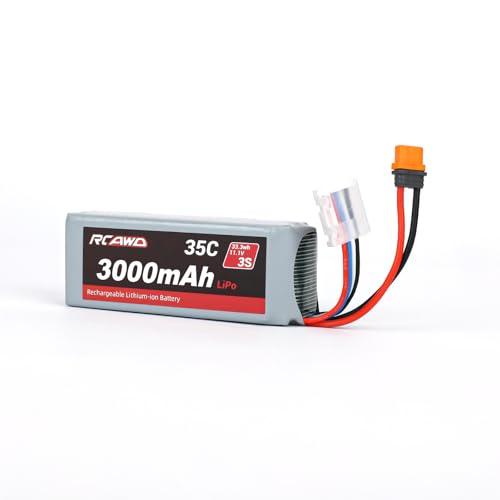 RCAWD 11.1V Lipo Battery 3S 35C 3000mAh with JST Plug IC2 Connector 3S 11.1V 1.6A Charger for Arrma Grom Mojave Typhon BLX Series Upgrades Part