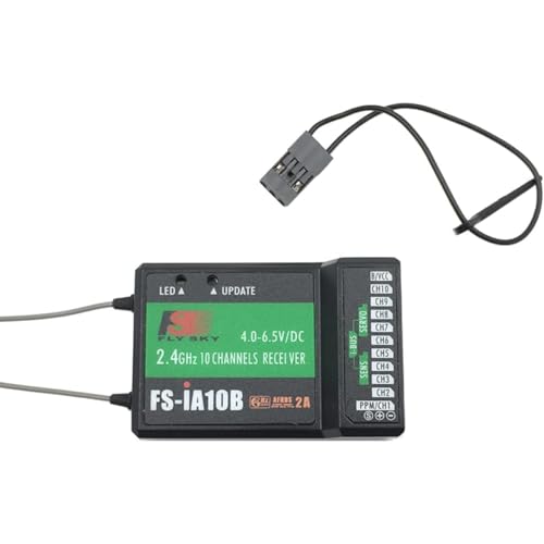 JeeFly RC Receiver FS-iA10B 10-Channel 2.4GHz Remote Control Receiver with iBus/PPM Dual Antenna AFHDS2 Compatible with FS-i6/i6S/i10 Transmitters for RC Drones, Airplanes & Helicopters
