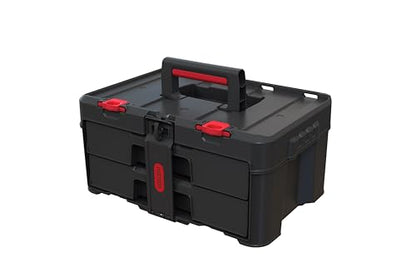 Keter Stack N Rolling Tool Box Modular Storage System 4 Piece | Black and Red, Heavy Duty, Weatherproof, All Terrain Wheels, Durable, Easy to Use, Telescoping Handle - color: Black/Red, size: 4PC System