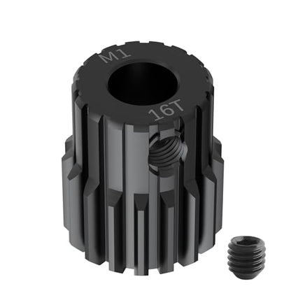 Pinion Motor Gear, M1 16T, 3/16 in (5mm) Shaft Hole | M1 Pitch 16 Teeth, 1045 Hardened Carbon Steel, 3/16 Inch Shaft Hole, RC Motor Pinion Upgrade, for 1/10 RC Brushless Crawler - size: M1 16T