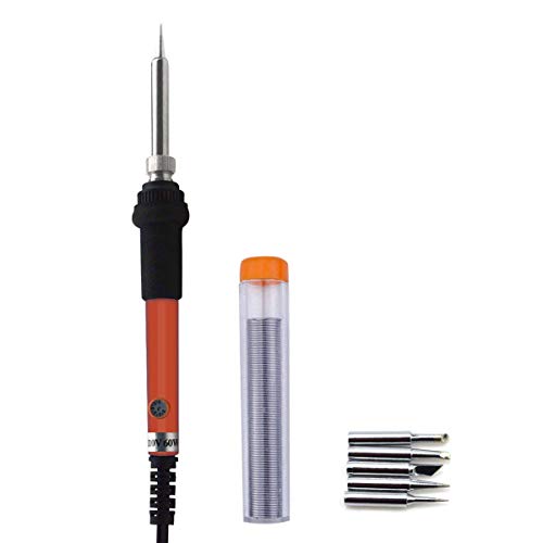 Electric Soldering Iron Kit 60W Adjustable Temperature Welding Soldering Iron with 5pcs Different Tips, 1 thread 1.0mm Dia. (Soldering Irons) - color: Orange