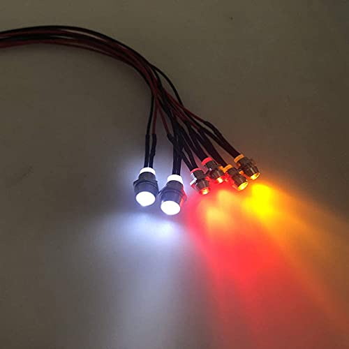 6 LED RC Car Light Kit, White Headlight Red Taillight Yellow Turn Signal Light for 1/10 1/8 RC Models TRX4 D90 SCX10 RC Car Truck Lighting (Red, White & Yellow) - color: Red, White & Yellow