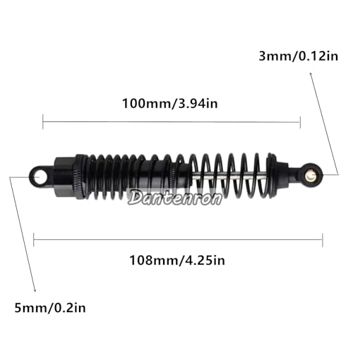 4Pack 1/10 RC Truck Car Adjustable Shock Absorber Damper 108004 Upgrade Parts 108mm Oil 108mm Oil Adjustable Alloy Aluminum Shock For 1:10 HSP 94188 94108 94111 Redcat Volcano (Black) - color: Black