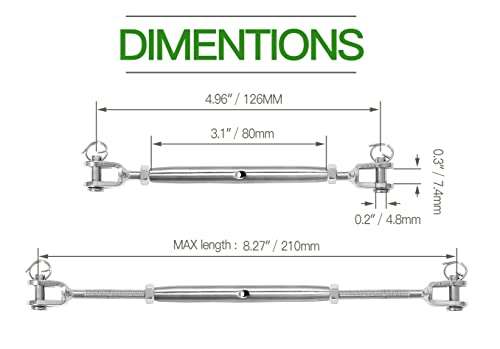 5PCS M5 Jaw and Jaw Turnbuckle, Stainless Steel Turnbuckle Heavy Duty Turn Buckle, 3050lbs Working Load Limit, Durable for Wire Rope Cable - style: Jaw & Jaw-M-5
