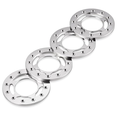 4PCS Aluminum 1.55" Beadlock Wheel Replacement Ring for AXIAL UTB18 D90 TF2 CC01 AX90069 MST JIMNY 1/10 RC Crawler Trail Truck Car (Silver) - color: Silver