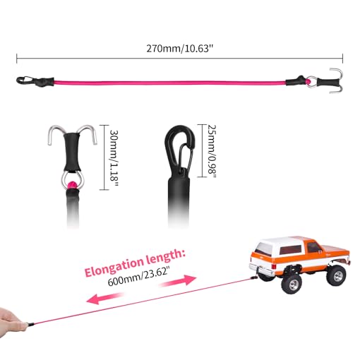 RC Crawler Elastic Trailer Rope Kinetic Winch Strap with Hooks for 1/18 TRX4M TRX4MT 1/24 SCX24 FCX24 AX24 RC Crawler Accessories(Rose Red) - color: Rose Red