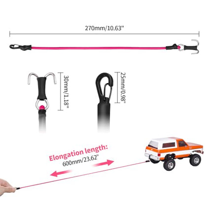 RC Crawler Elastic Trailer Rope Kinetic Winch Strap with Hooks for 1/18 TRX4M TRX4MT 1/24 SCX24 FCX24 AX24 RC Crawler Accessories(Rose Red) - color: Rose Red