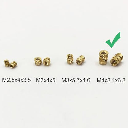 QSJ 40Pcs Threaded Inserts Heat Set Inserts Kit M4x8.1x6.3 Brass Insert Nut with Soldering Iron Tip for 3D Printed Plastic Materials - size: (40pcs) M4x8.1x6.3