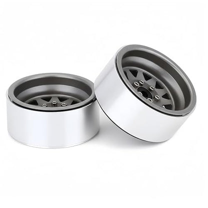 4PCS AMK 1.9 Steel Beadlock Wheels with 12mm Hex & -8.9mm Offset Wheel Rims for 1/10 RC Rock Crawler TRX4 TRX6 SCX10 CAPRA-10 Redcat Gen8 1.9 Wheels Upgrade (Gray) - color: Gray