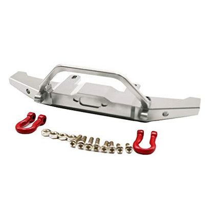 1:16 WPL C14 C24 RC Truck Aluminum Alloy Front Bumper with Red Hooks, Adjustable Height, Easy Installation - Metal, Weight and Compact - for Rock Crawler - Silver - color: Silver