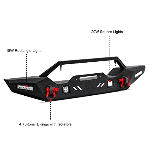 Front Bumper + Rear Bumper for 2007-2018 Wrangler JK, AAIWA Offroad Steel Bumper Full Width with 2" Hitch Receiver, LED Light Bars and D-rings - size: 2007-2018 JK Bumper with lights