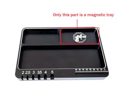 RC Magnetic Screws Tray RC Parts Screws Holder Plate for RC Car Boat Drone | Aluminum Magnetic&non-magnetic zones, 3-slot parts tray for RC repair, organization. For RC cars, boat, FPV drone, plane.