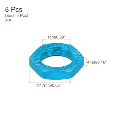MECCANIXITY Aluminum 17mm RC Wheel Nut Thread M12x1.0mm Hex Wheel Nuts RC Wheel Nut for 1/8 RC Model Car Trucks Off Road Car Upgraded Parts Pack of 8(Blue & Gold) - color: Blue & Gold