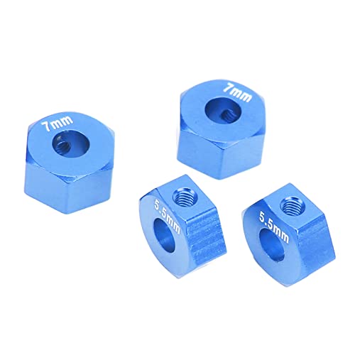 4Pcs Aluminium Alloy 12mm Diameter, RC Wheel Hub, 12mm RC Wheel Hex Hub Extension, 5 5mm 7mm Hex Drive Adapter Thickness Accessory Set Kit for traxx as 1/10 Slash (Blue)