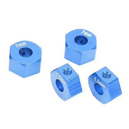 4Pcs Aluminium Alloy 12mm Diameter, RC Wheel Hub, 12mm RC Wheel Hex Hub Extension, 5 5mm 7mm Hex Drive Adapter Thickness Accessory Set Kit for traxx as 1/10 Slash (Blue)