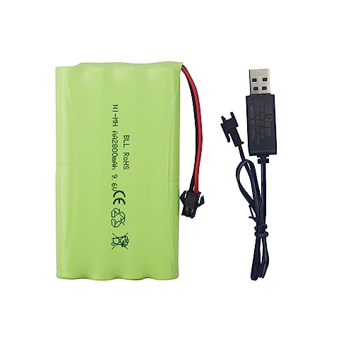 9.6V 2800mah AA Rechargeable Battery with SM-2P Plug with USB Charging Cable for RC Toys Cars Trucks Tanks Engineering Vehicles Remote Control Boats Electric Toys Rechargeable Batteries