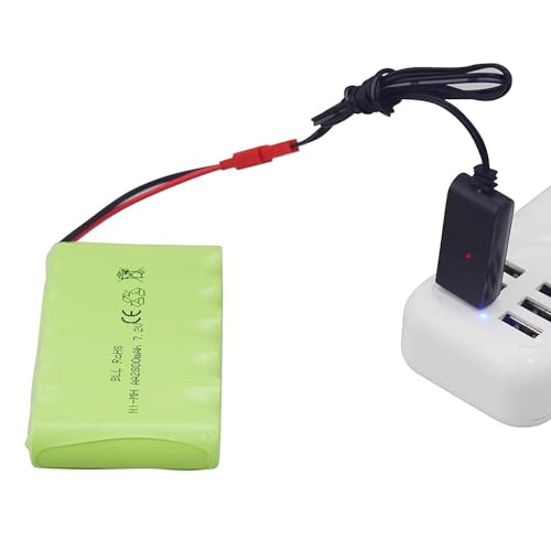 2PCS AA 7.2V 2800mAh Ni-MH Battery with JST-2P Plug and USB Charging Cable Suitable for The New Version TR-211 TR-212 TR-215 550 RC Excavator, Truck, Engineering Vehicle RC Toy