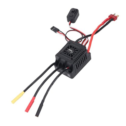 Brushless RC ESC Water Proof Electronic Speed Controller, T Plug 2 to 3S Lipo Battery, High Performance ESC for 1/10 1/12 1/14 1/16 RC Car Brushless Motor, Dust Proof and All Weath (45A) - style: 45A