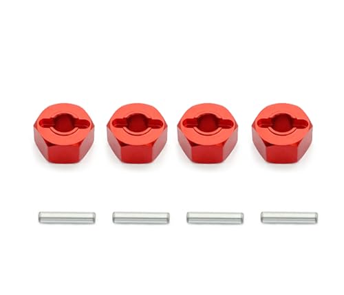 8pcs/Set Aluminum 12mm Wheel Hex Hubs Drive Adapter 5mm Thickness with 2x10mm pins for Redcat Axial HSP WLtoys Himoto Truck Model Car Upgrade Parts(Red) - color: Red