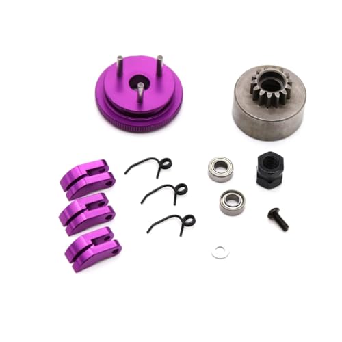 RC Car Accessories Compatible with 1/8 RC Car Bearing Clutch Bell Shoes Nut Springs Parts Accessories 14T Gear Flywheel Assembly(Purple) - color: Purple