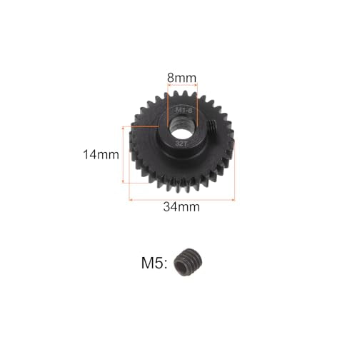 uxcell Mod 1 32T Pinion Gear 8mm Bore Hardened Steel Motor Rack Spur Gear for RC Car Truck Gear Drive