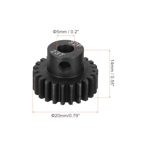 MECCANIXITY RC 32P Hardened Pinion Gear 5mm Shaft, 23T Motor Gears Carbon Steel for 1/10 RC Model Car Boat Drone - style: 23T