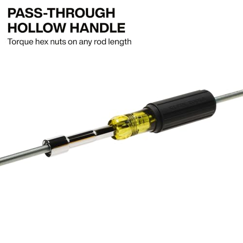 Klein Tools 65410M Metric Color-Coded Nut Driver, Hollow-Shaft, Heavy-Duty 10 mm Hex, Pass-Through Design, 6-Point Socket, and Cushion-Grip Handle - size: 10mm