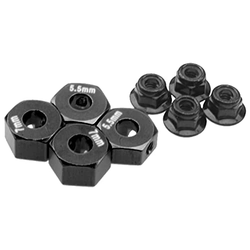 ShareGoo Aluminum 12mm Hex Wheel Hubs Hex Adapter & Flanged Lock Nuts Compatible with Traxxas 2WD Slash Rustler Stampede 1/10 RC Car (Black) - color: Black