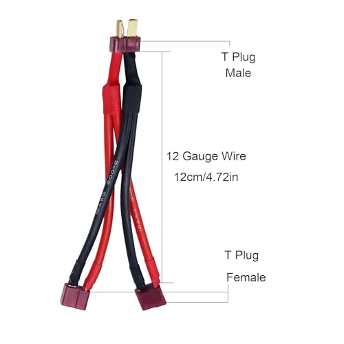 2Packs T Parallel Y Splitter Battery Connector 12AWG Cable Dual Extension Y Splitter Male to 2 Female for RC Quadcopte Multirotors RC LiPo Battery - style: T Plug Parallel (1 Male to 2 Female）