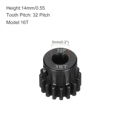 32P Steel Pinion Gear Set 16T for 5mm Shaft Hardened Steel Pinion Gear with Shaft Coupler Connector for RC Motor - style: 16T