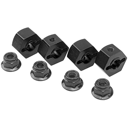 Metal 12mm Hex Wheel Hubs 7mm Thick Drive Adapters with Flanged Lock Nuts Compatible with Traxxas 1/10 4WD Rustler Slash Stampede RC Car，Replace Part 1654 (Black) - color: Black
