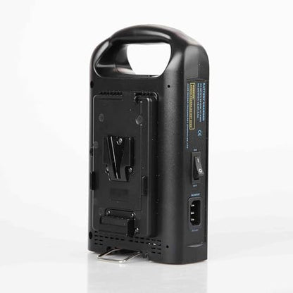Dual Channel V-Mount/V Lock Battery Charger Compatible with 14.4V/14.8V V-Mount Batteries, 2.5A/5A Charge Current, Built-in DC Adapter with 16.7V /4.5A Output.