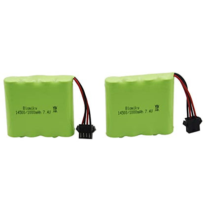Blomiky 2 Pack 7.4V 1000mAh Li-ion Rechargeable Battery with SM-4P Plug and USB Cable Suitable for DE36W DE65 1809 RC Cars / DE36 Battery 2