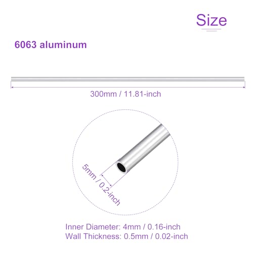DMiotech 3Pack (5mm OD x 4mm ID) 6063 Aluminum Round Tube 300mm Length Industry Metal Tubing for Machinery Frame Construction DIY Projects - size: 5mm x 4mm x 300mm