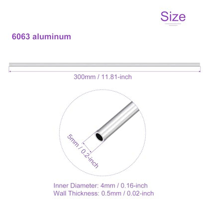 DMiotech 3Pack (5mm OD x 4mm ID) 6063 Aluminum Round Tube 300mm Length Industry Metal Tubing for Machinery Frame Construction DIY Projects - size: 5mm x 4mm x 300mm