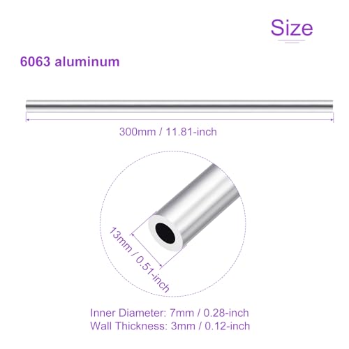 DMiotech 3Pack (13mm OD x 7mm ID) 6063 Aluminum Round Tube 300mm Length Industry Metal Tubing for Machinery Frame Construction DIY Projects - size: 13mm x 7mm x 300mm