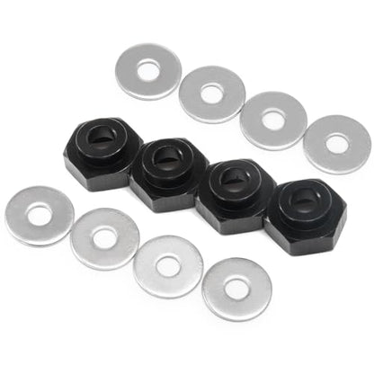 4PCS Aluminum Alloy 12mm Turn to 17mm Wheel Rim Hex Adapter Drive Hub Conversion Extension Compatible with Tamiya Axial Traxxa HPI Himoto HSP Losi Kyosho RC 1/10 On-Road Car Tires (Black) - color: Black