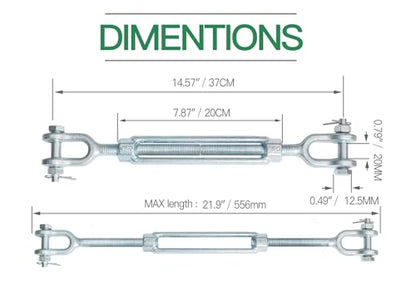 5/8" Jaw Jaw Turnbuckle Galvanized Jaw and Jaw Turnbuckle, Jaw Jaw Closed Body Marine Turnbuckle Jaw, 5000lbs Working Load Limit, Durable for Wire Rope Cable (5/8" x 6") - style: Jaw & Jaw-5/8 x 6