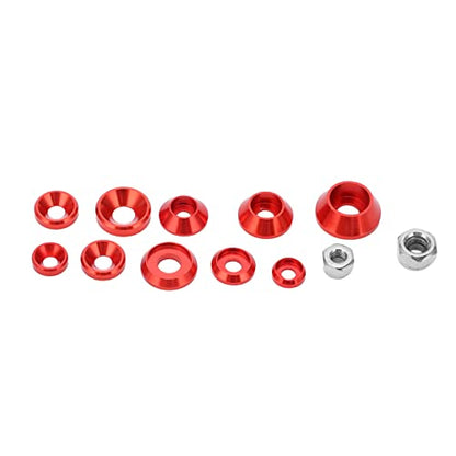 RC Screw Washer Kit Aluminum Alloy CNC Machined Flat Round Cup Head Washers and Nuts for 1/10 1/8 RC Cars, Anodized Lightweight Hardware Set with 125 PCS in Plastic Box (Red) - color: Red