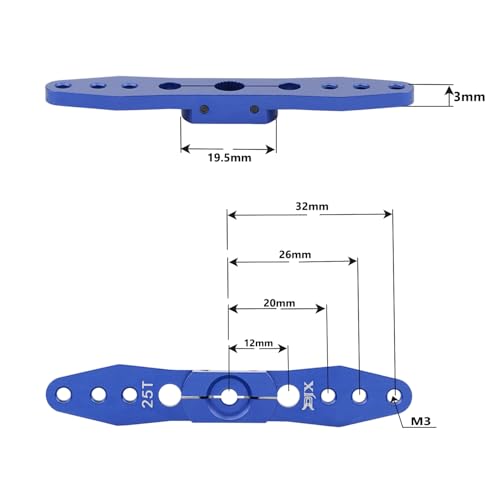 DJX 2Pack 25T Double Servo Horn Steering Arm 70mm Long for Airplane Futaba Savox Power Motor 1/8 1/10 RC Car Boat Airplane (Blue) - color: Blue