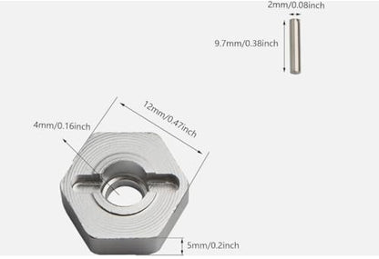 4pcs 12mm Aluminum Wheel Hex Nut Hub Adapter for HSP 102042 02100 Himoto 4WD 1/10 RC Car (Silver) - color: Silver